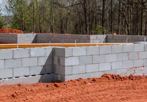 A foundation is seen under construction. Basement Systems Waterproofing & Foundation is a foundation contractor in Dunlap IL.
