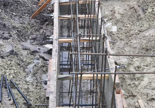 A foundation is seen under construction. Basement Systems Waterproofing & Foundation is a basement contractor.