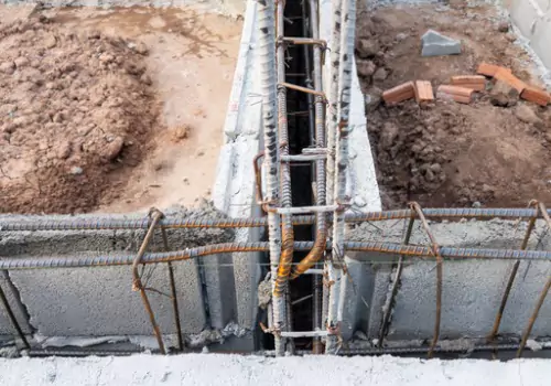 A foundation is seen in the process of construction. Basement Systems Waterproofing & Foundation is a foundation contractor in Washington IL.